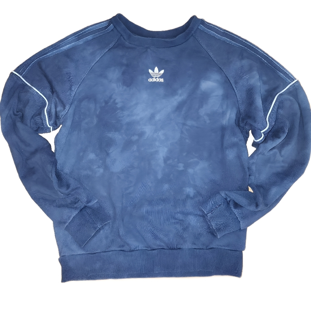 Vintage Y2K Adidas Men's Sweater Tie-dye Blue and Gray Size M